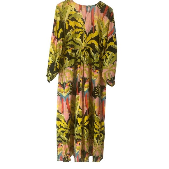 Rare Boden Empire Maxi Kaftan Layering Dress 8P Paradise Parrot Semi-Sheer Boho - Picture 8 of 16